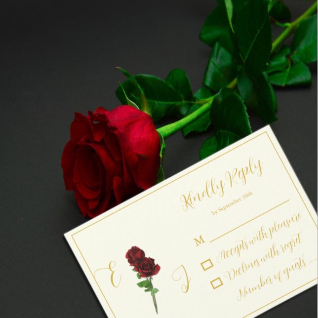 Ivory Gold Rose Wedding RSVP Card (Creator Uploaded)