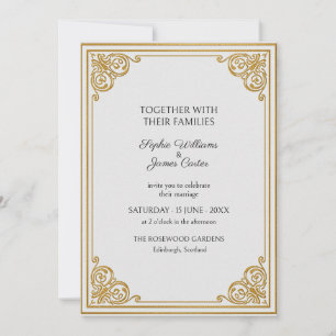 Ivory Gold Scroll Corner Wedding Invitation