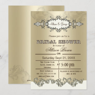Ivory Gold Scroll Elegant bridal shower Invites