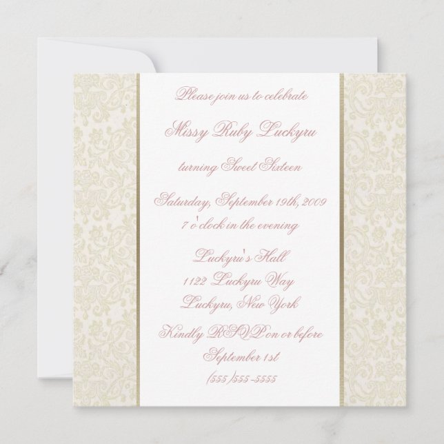 Ivory & Gold Sweet Sixteen Invitation (Front)