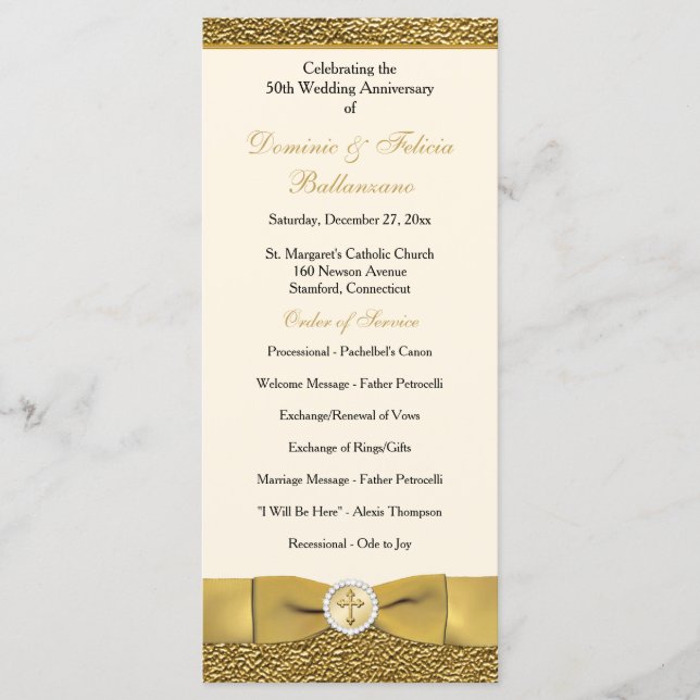 Ivory Gold Wedding Anniversary Vow Renewal Program Programme (Front)