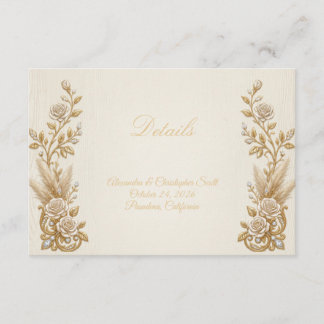 Ivory Gold Wedding Details Card Elegant Classic