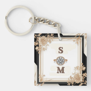 Ivory Gold Wedding Frame with Elegant Ornament Key Ring