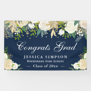 Ivory Golden Floral Modern Graduation Graduate Banner