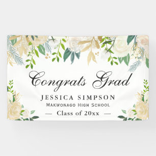 Ivory Golden Floral Modern Graduation Graduate Banner