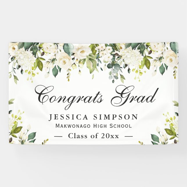 Ivory Golden Floral Modern Graduation Graduate Banner (Horizontal)