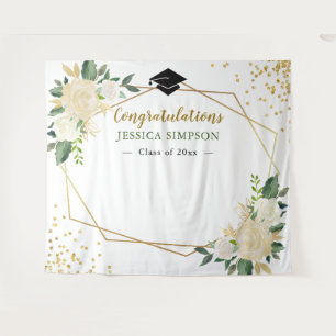 Ivory Golden Floral Modern Photo Grad Backdrop Tapestry
