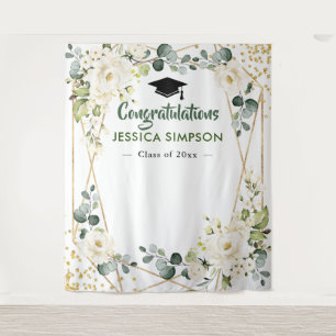 Ivory Golden Floral Modern Photo Grad Backdrop Tapestry