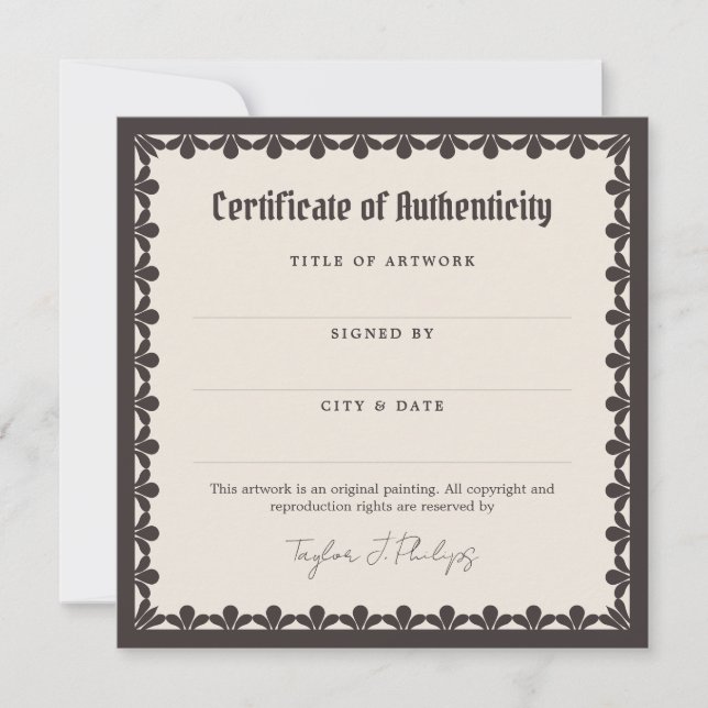 Ivory Gothic Font Certificate of Authenticity (Front)