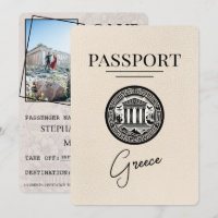 Ivory Greece Passport Save the Date Card