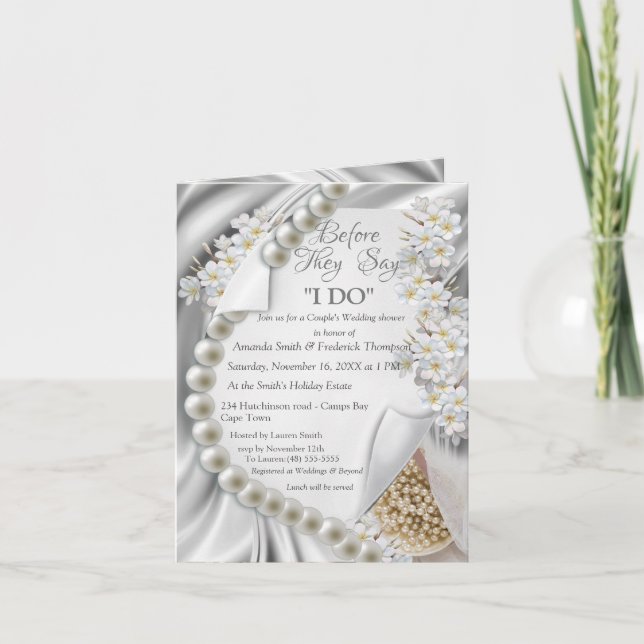 Ivory,Green,Blue,Gold on Silk Shower Invitation (Front)