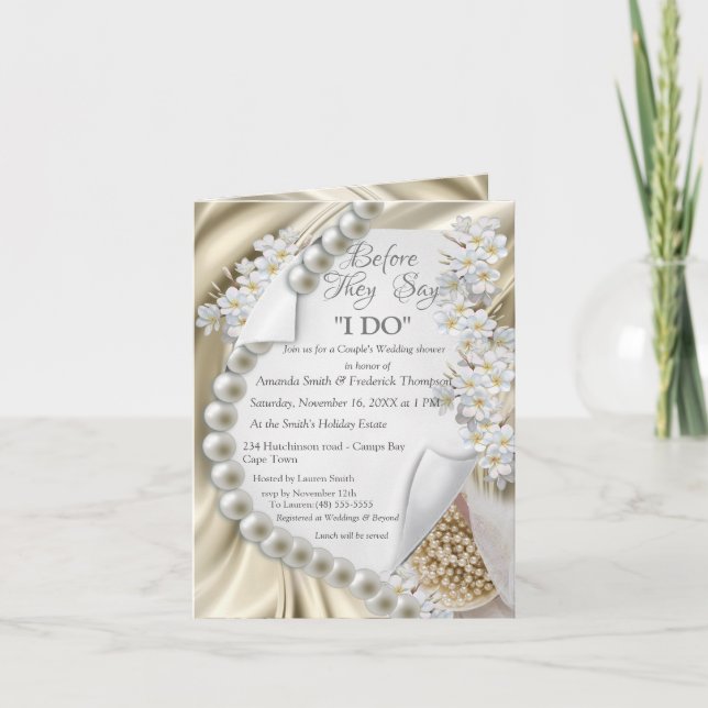 Ivory,Green,Blue,Gold on Silk Shower Invitation (Front)