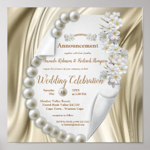 Ivory,Green,Blue,gold Silk & Pearl,Wedding Poster