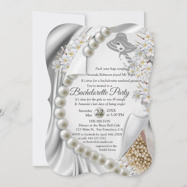 Ivory,Green,Blue,Gold Silk & Pearls Bridal Shower Invitation (Front)