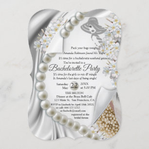 Ivory,Green,Blue,Gold Silk & Pearls Bridal Shower Invitation