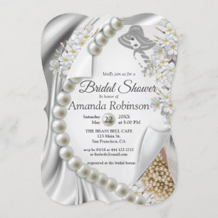 Ivory,Green,Blue,Gold Silk & Pearls Bridal Shower Invitation