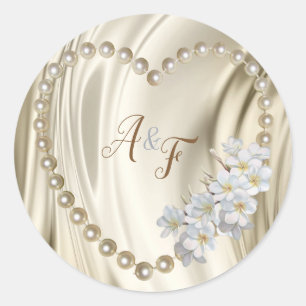 Ivory,Green,Blue,gold Silk & Pearls Classic Round Sticker