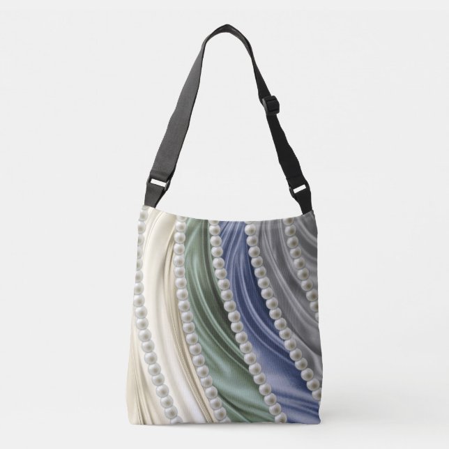 Ivory,Green,Blue,gold,Silk - Pearls Crossbody Bag (Front)