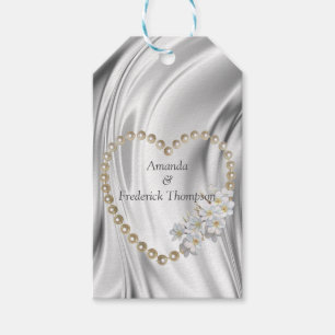Ivory,Green,Blue,gold Silk & Pearls Gift Tags