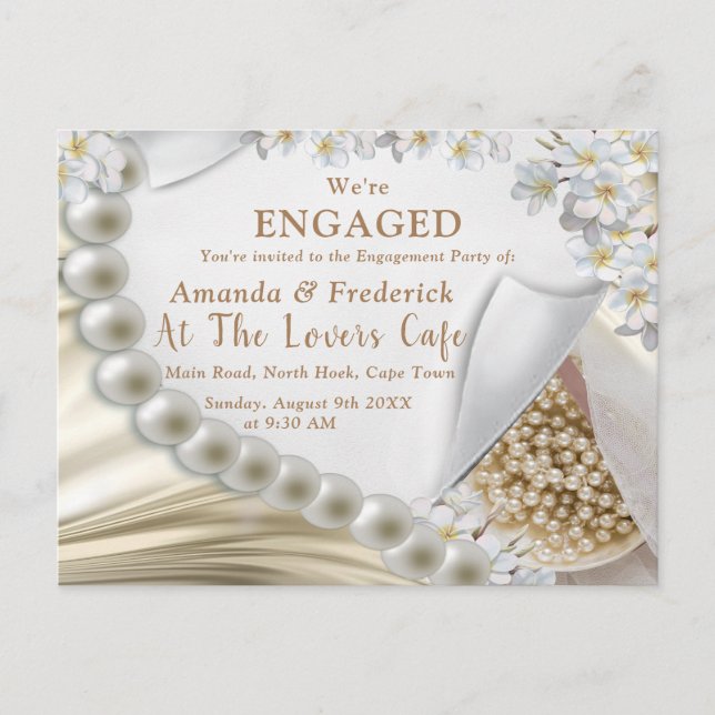 Ivory,Green,Blue,gold Silk & Pearls Invitation Postcard (Front)