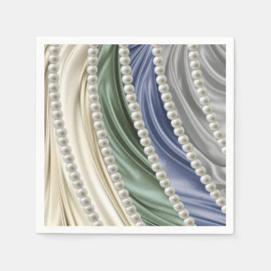 Ivory,Green,Blue,Gold Silk & Pearls Napkins