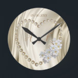 Ivory,Green,Blue,gold Silk & Pearls Round Clock<br><div class="desc">Ivory,  green,  blue,  or gold silk & Pearls  decorated with Mexican Tuberose's.  They are waxy white flower s that have a sultry and seductive rich fragrance. for a momentum gift</div>