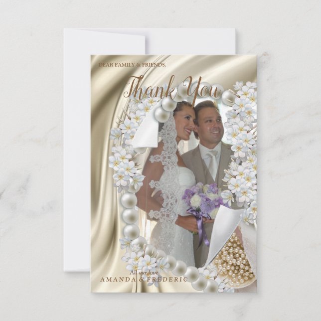Ivory,Green,Blue,gold Silk &Wedding Thank You Card (Front)