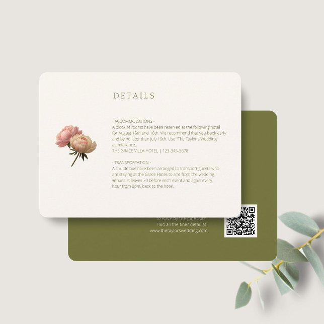 Ivory & Green | Chic Rose Wedding Detail QR Code  Enclosure Card (Creator Uploaded)