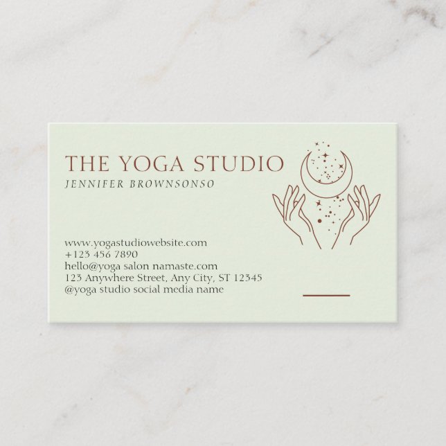 Ivory Green Energy Healing Hands Moon Spiritual Business Card (Front)