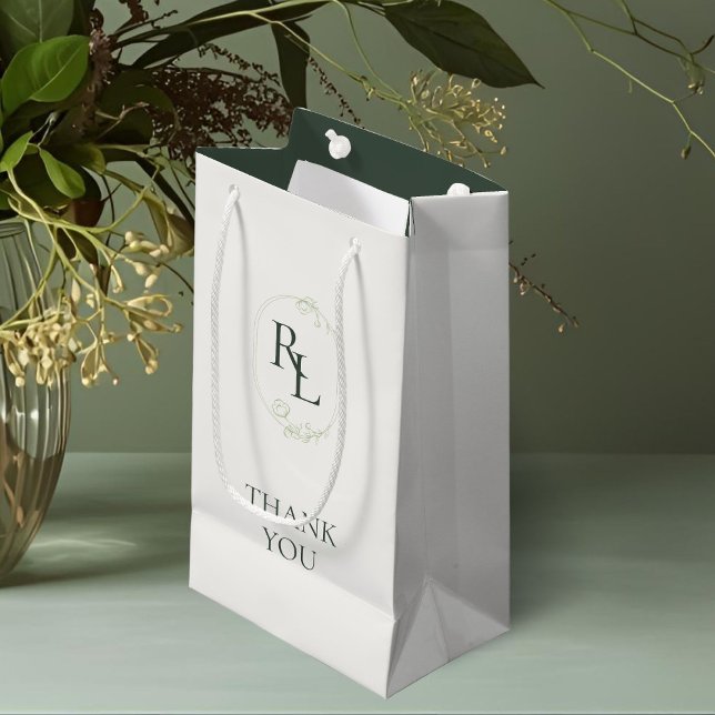 Ivory & Green | Floral Monogram Wedding Thank You Small Gift Bag (Creator Uploaded)