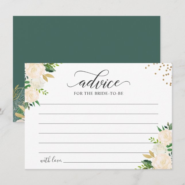 Ivory Green Gold Floral Greenery Words of Advice Card (Front/Back)
