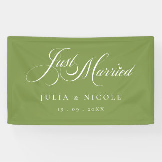 Ivory Green Just Married Wedding Car Banner Sign