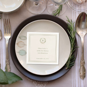 Ivory green monogram wreath birthday napkin
