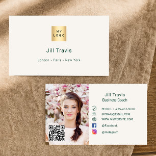 Ivory green qr code social media photo logo business card