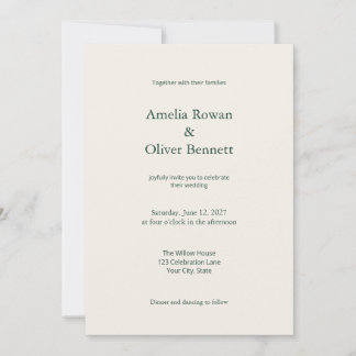 Ivory Green Simple Wedding Invitation with Details