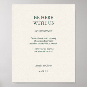 Ivory Green Unplugged Ceremony No Phones Sign