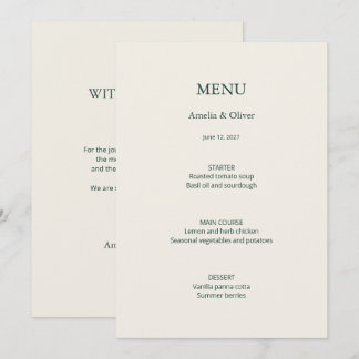 Ivory Green Wedding Menu with Thank You Back