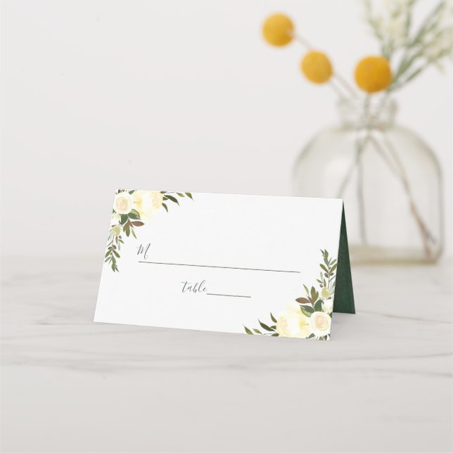 Ivory Greenery Floral Wedding Place Card (Front)