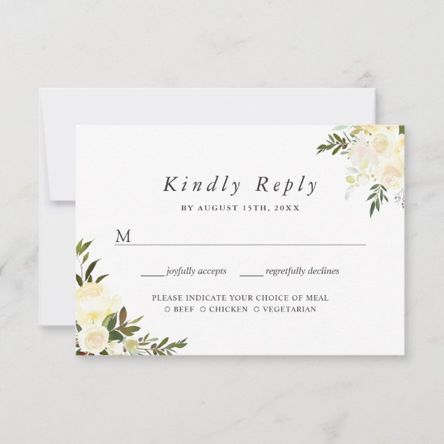 Ivory Greenery Floral Wedding RSVP Card (Front)