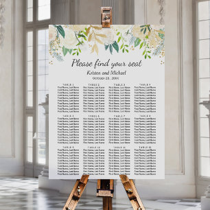 Ivory Greenery Gold Floral Wedding Seating Chart