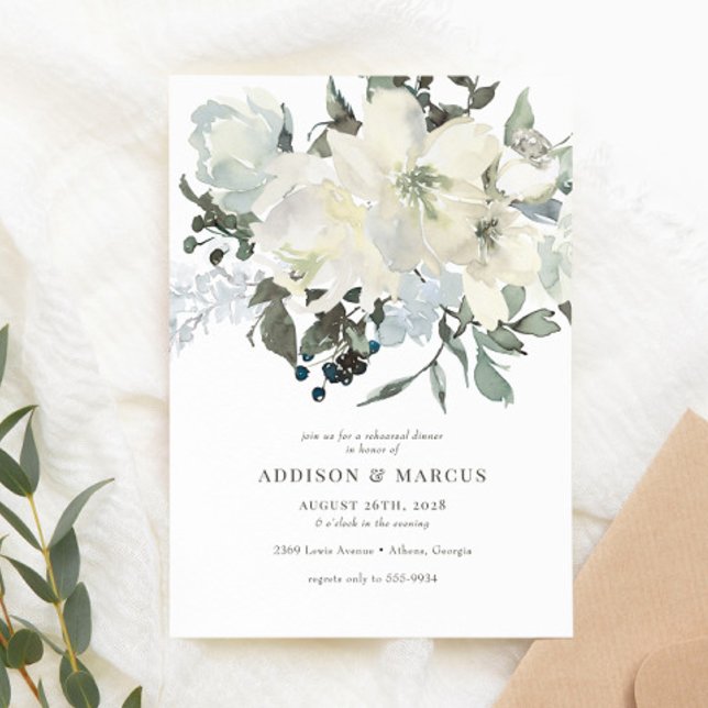 Ivory Greenery Watercolor Floral Rehearsal Dinner Invitation (Creator Uploaded)