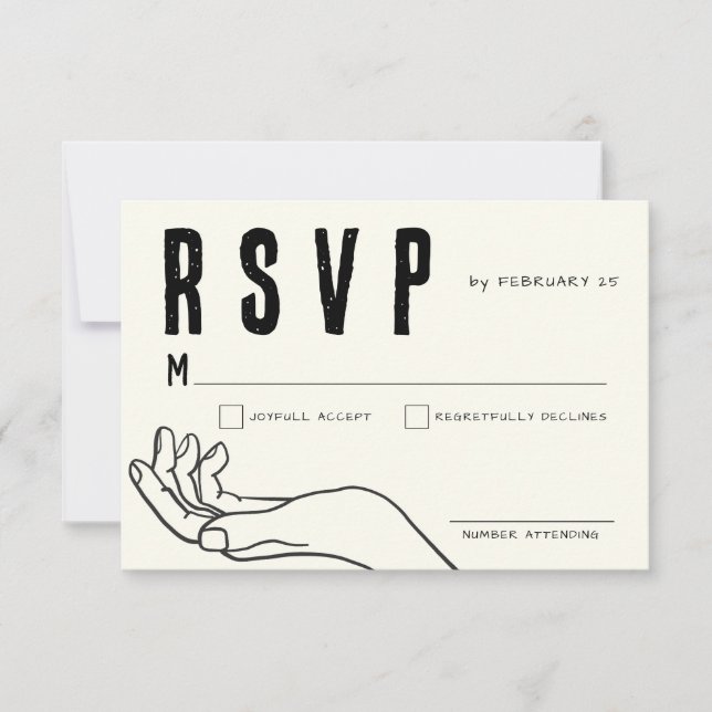 Ivory Hand Drawn Illustration Minimalist Wedding  RSVP Card (Front)