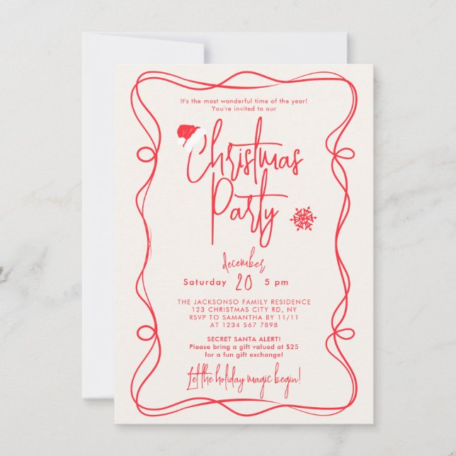 Ivory Handwritten Christmas Party Invitation (Front)