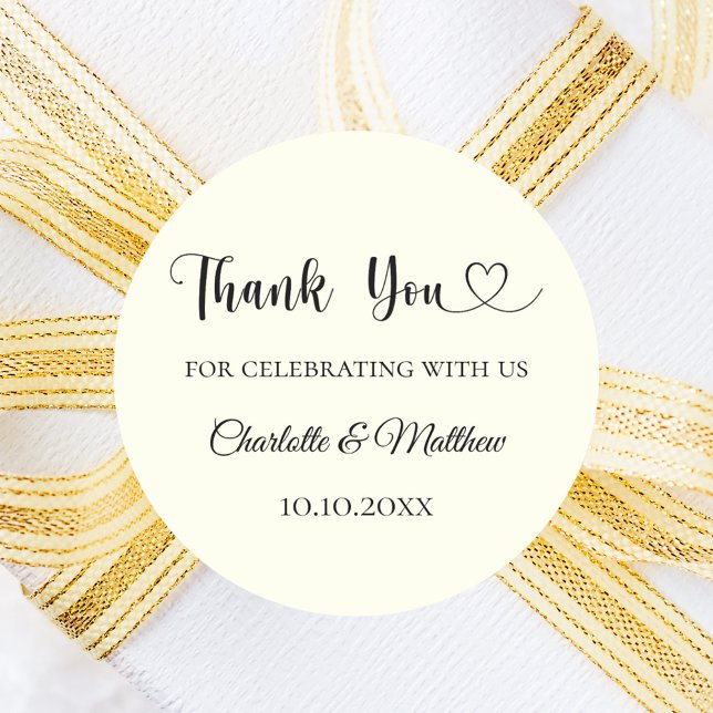 Ivory heart thank you wedding classic round sticker (Creator Uploaded)