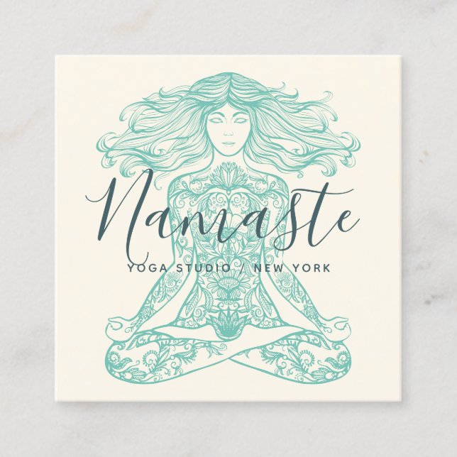 Ivory henna mandala yoga instructor meditation square business card (Front)