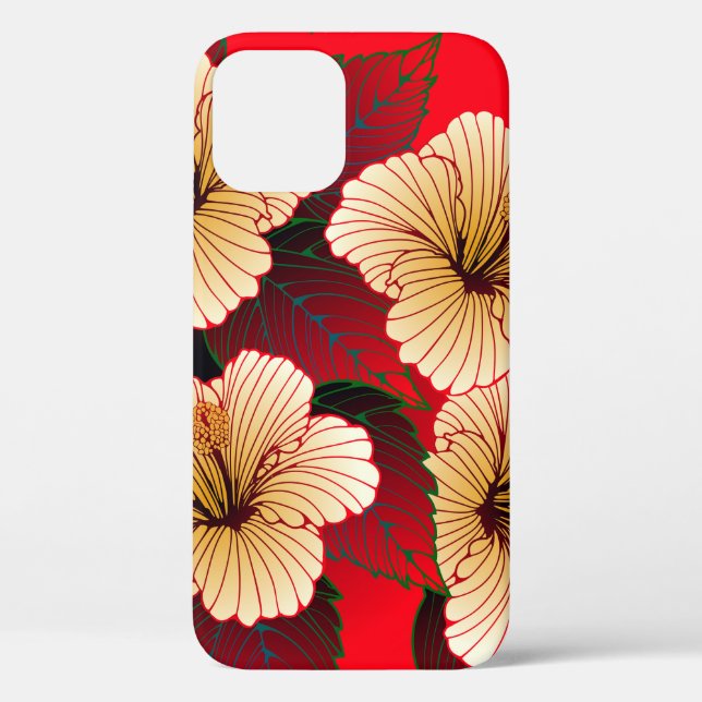 ivory hibiscus flowers seamless pattern on red Case-Mate iPhone case (Back)