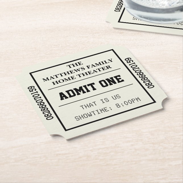 Ivory Home Theatre Personalised Movie Ticket Paper Coaster (Angled)