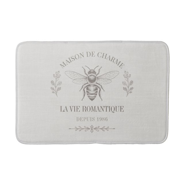 Ivory Honey Bee French Country Vintage Rustic Bath Mat (Front)