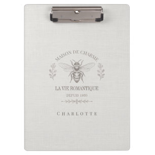 Ivory Honey Bee French Country Vintage Rustic Clipboard