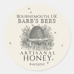 Ivory Honey Label Vintage Skep with Honeybees